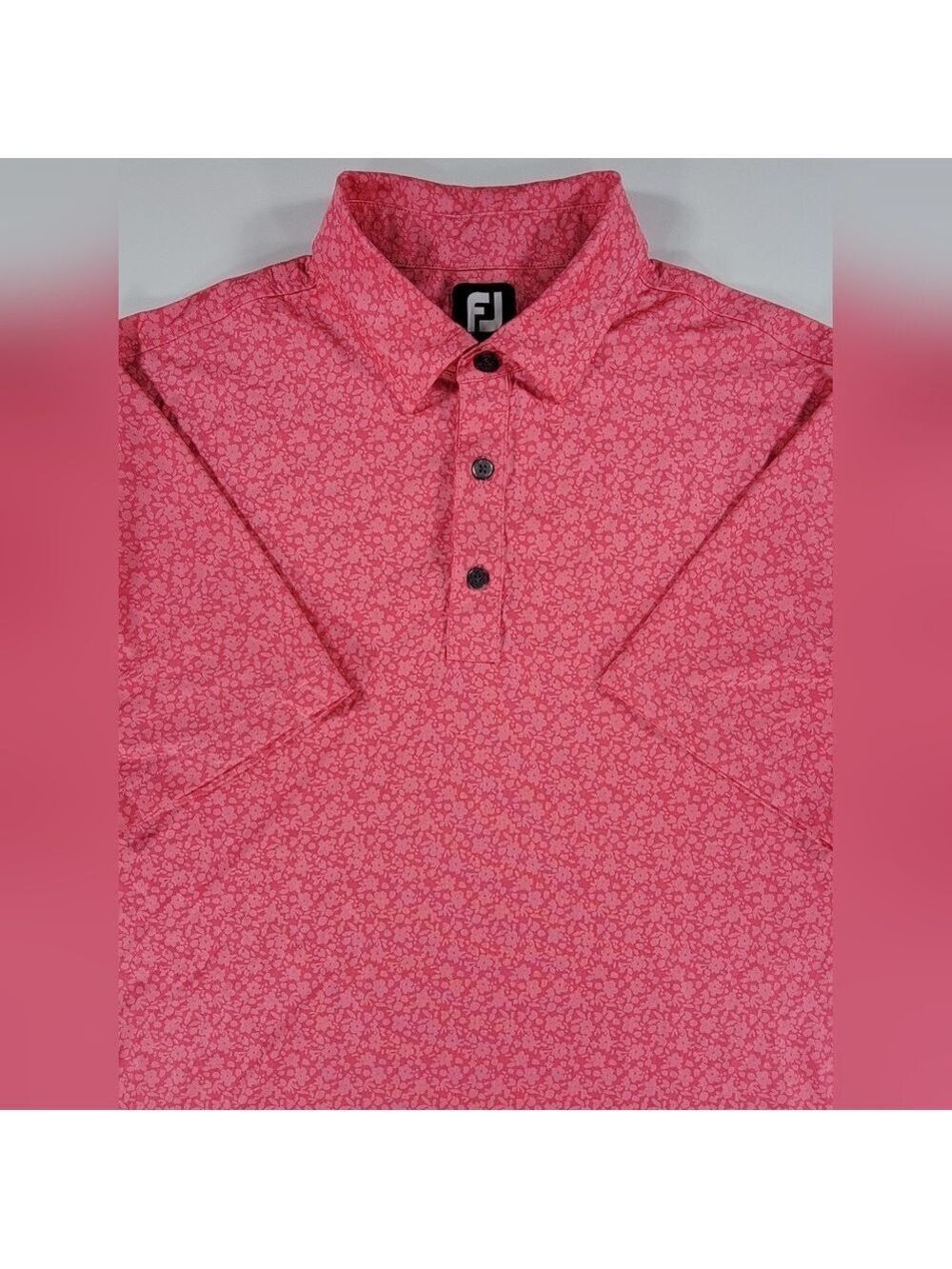 Footjoy Polo Shirt Mens Medium Pink Floral Pattern Golf Performance Stretch